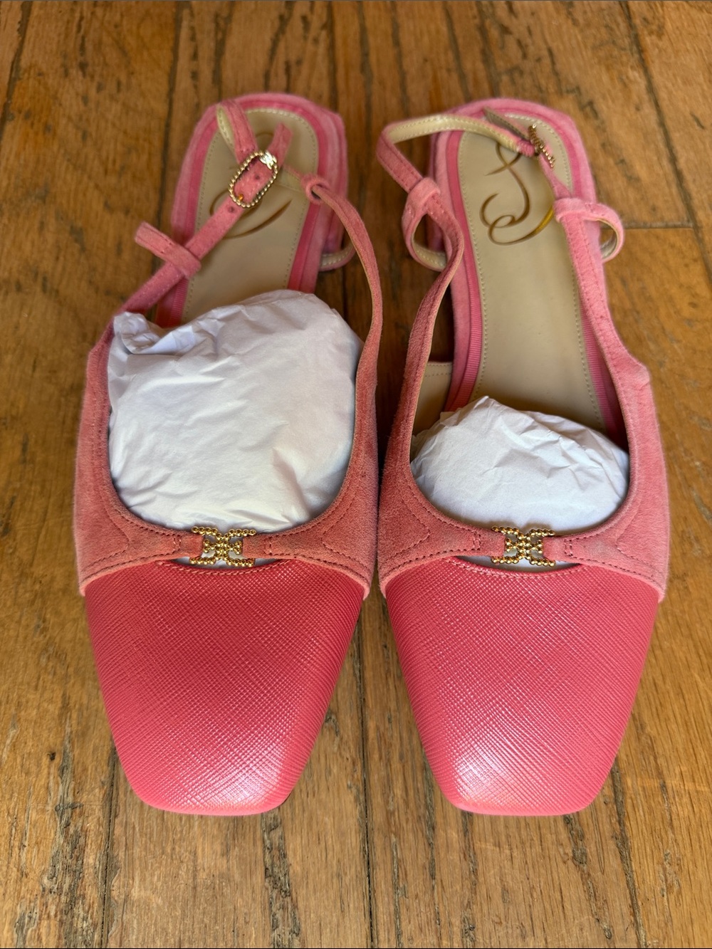 Sam Edelman Pink Slingback Pointed-Toe Flats with Gold Detail